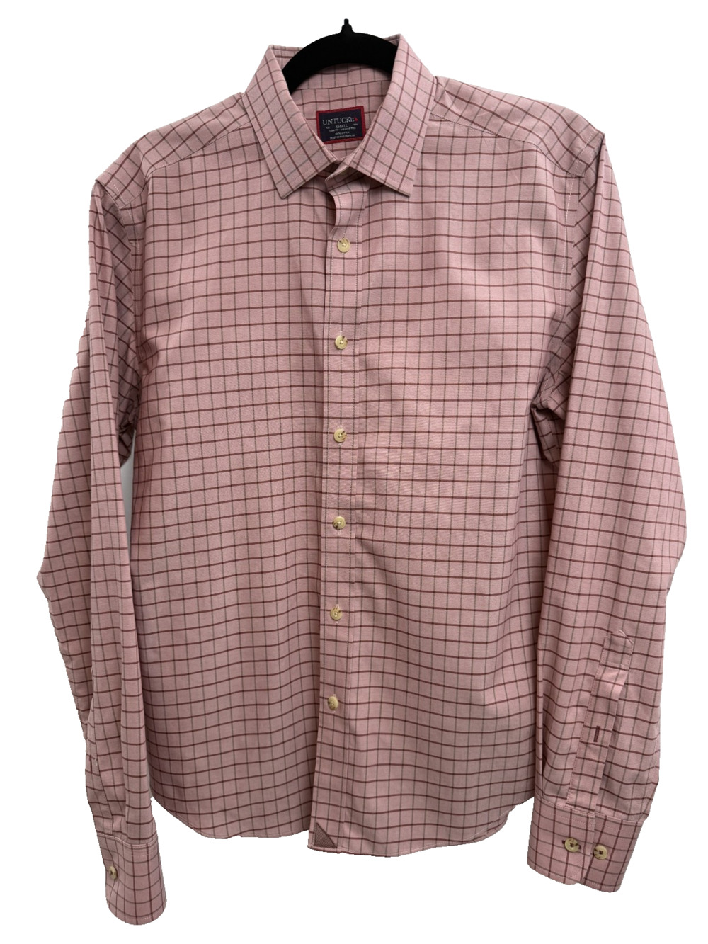 UNTUCKit Mens Designer Long Sleeve Pink Checkered Casual Shirt Size S
